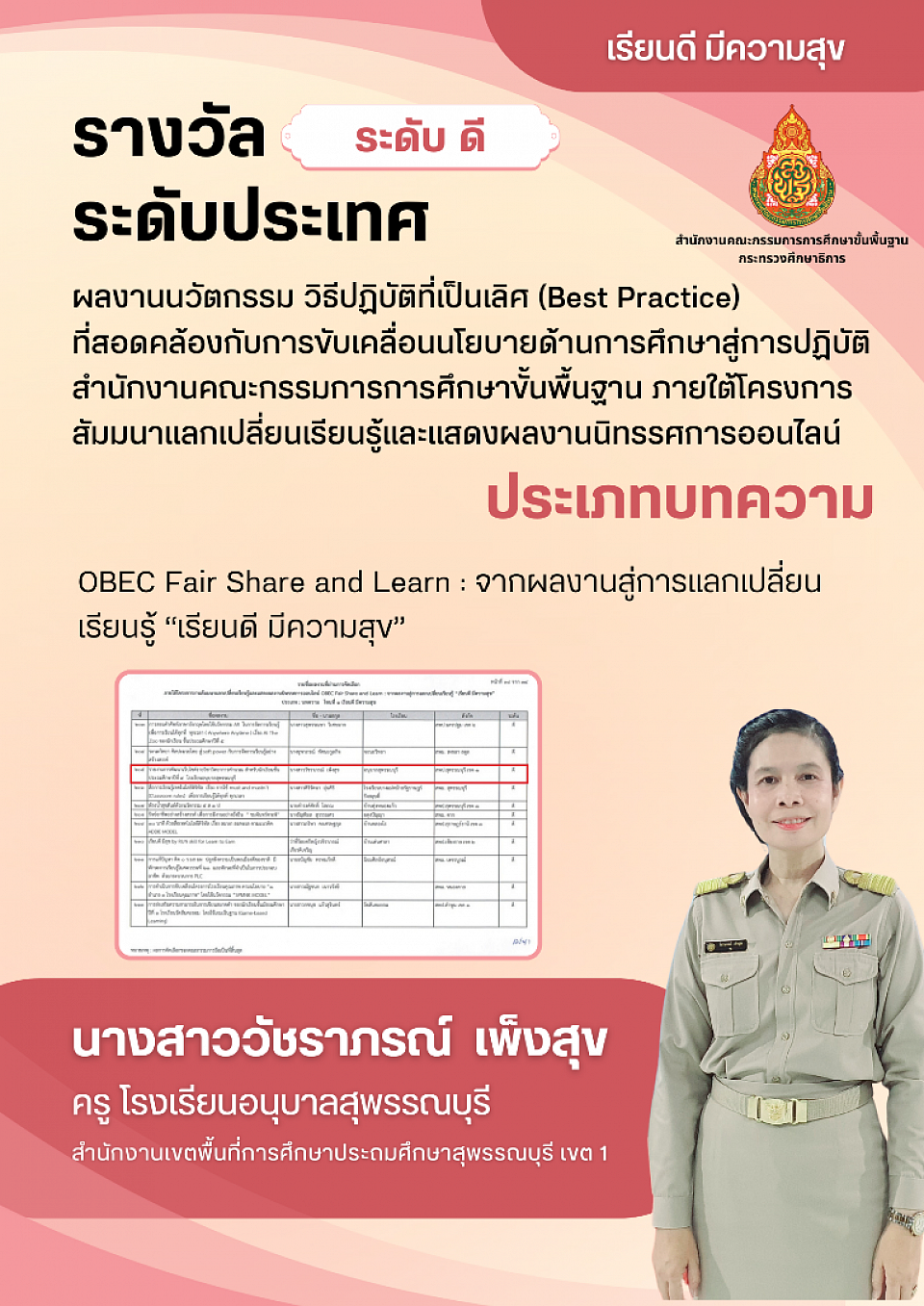 OBEC Fair Share and Learn จากผลงานสู่การแลกเปลี่ยนเรียนรู้ “เรียนดี มีความสุข